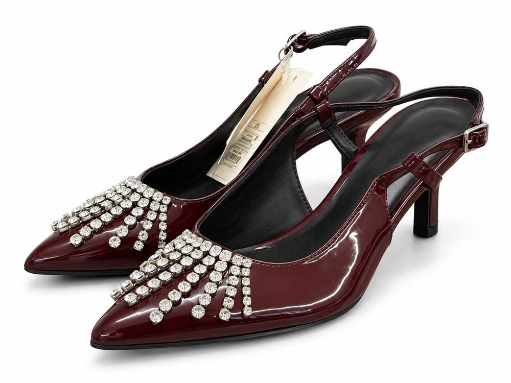 A New Day Women’s Size 6.5 Burgundy Patent Rhinestone Slingback Heels NWT